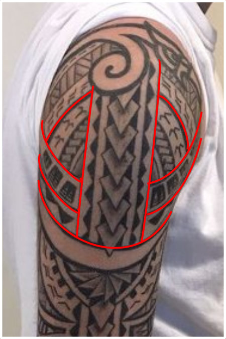 Polynesian feminine full sleeve tattoo