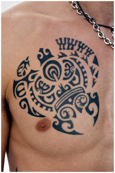 Modern Polynesian turtle tattoo