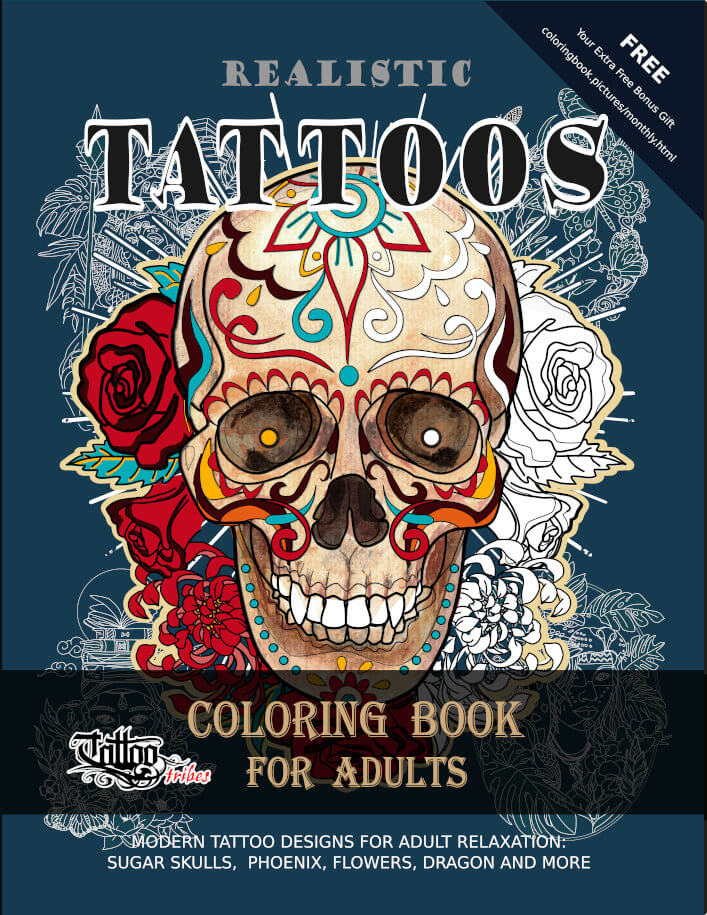 Realistic tattoo coloring book cover